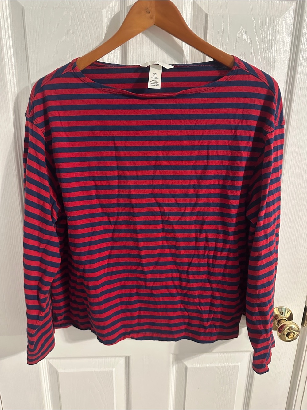 H&M Red and Navy Striped Long-Sleeve Tee